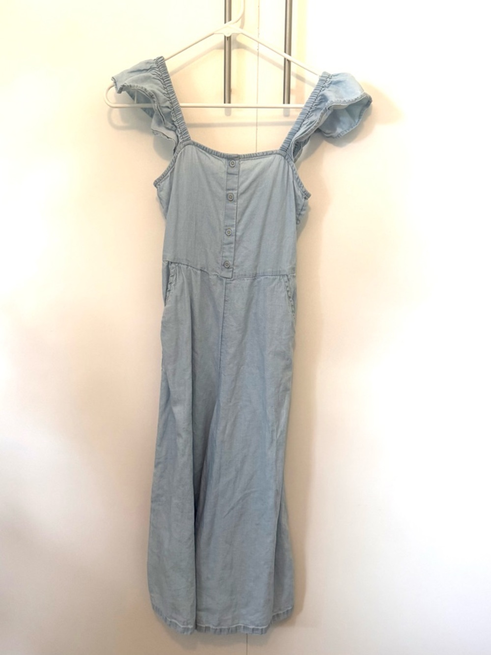 Nordstrom Light Blue Denim Jumpsuit with Ruffle Straps, 8/10